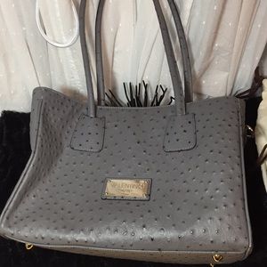 Valentino ostrich-embossed grey tote